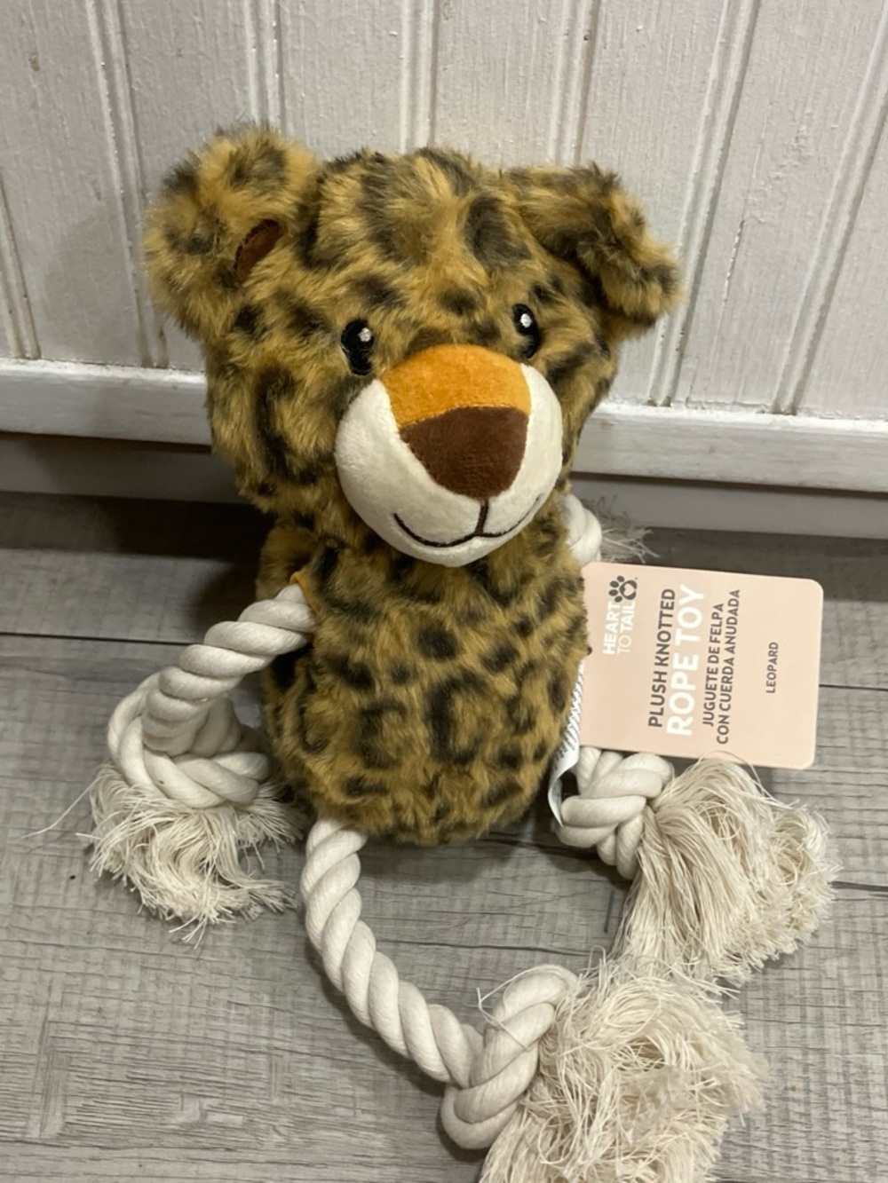 Plush Knotted Rope Leopard Dog Toy - Brown/Gold